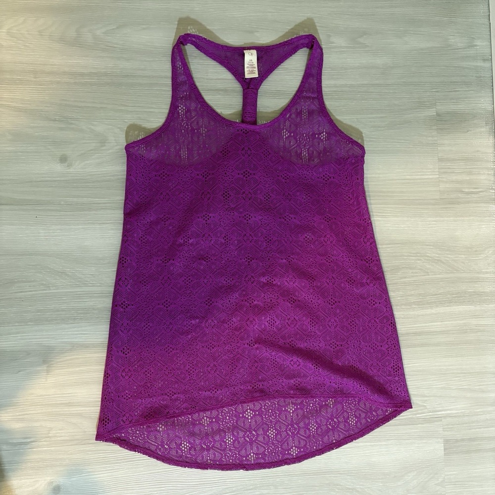 OP Ocean Pacific Tank Top Women Sparkling Orchid Purple Lace Racerback High L